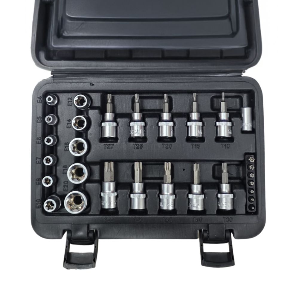 DURA 29pcs bit socket and E socket set in black blow-mould case