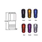 Dimensional diagram of 7075 wheel nut showing 52.5mm length and 60-degree taper