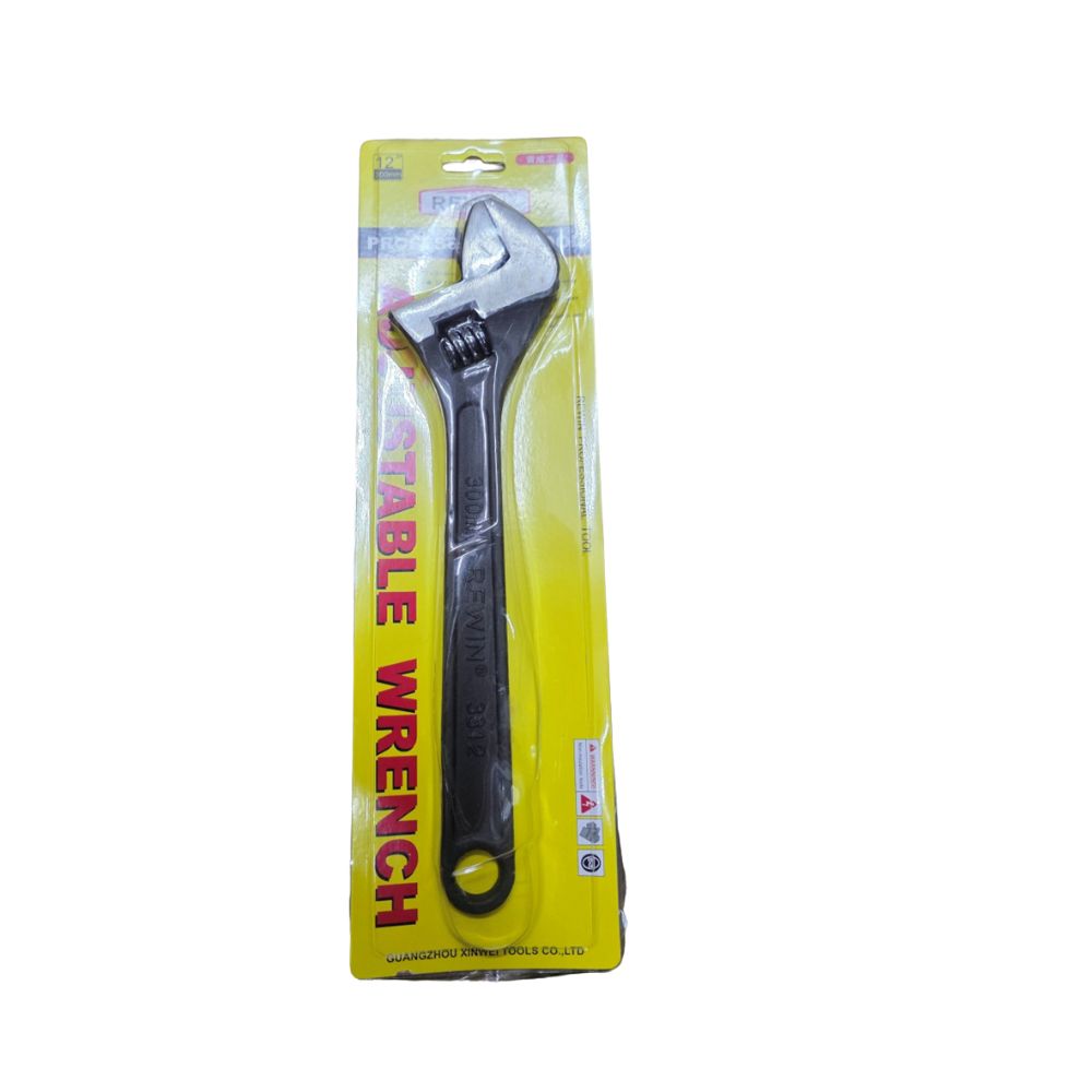 12-inch adjustable wrench in retail packaging