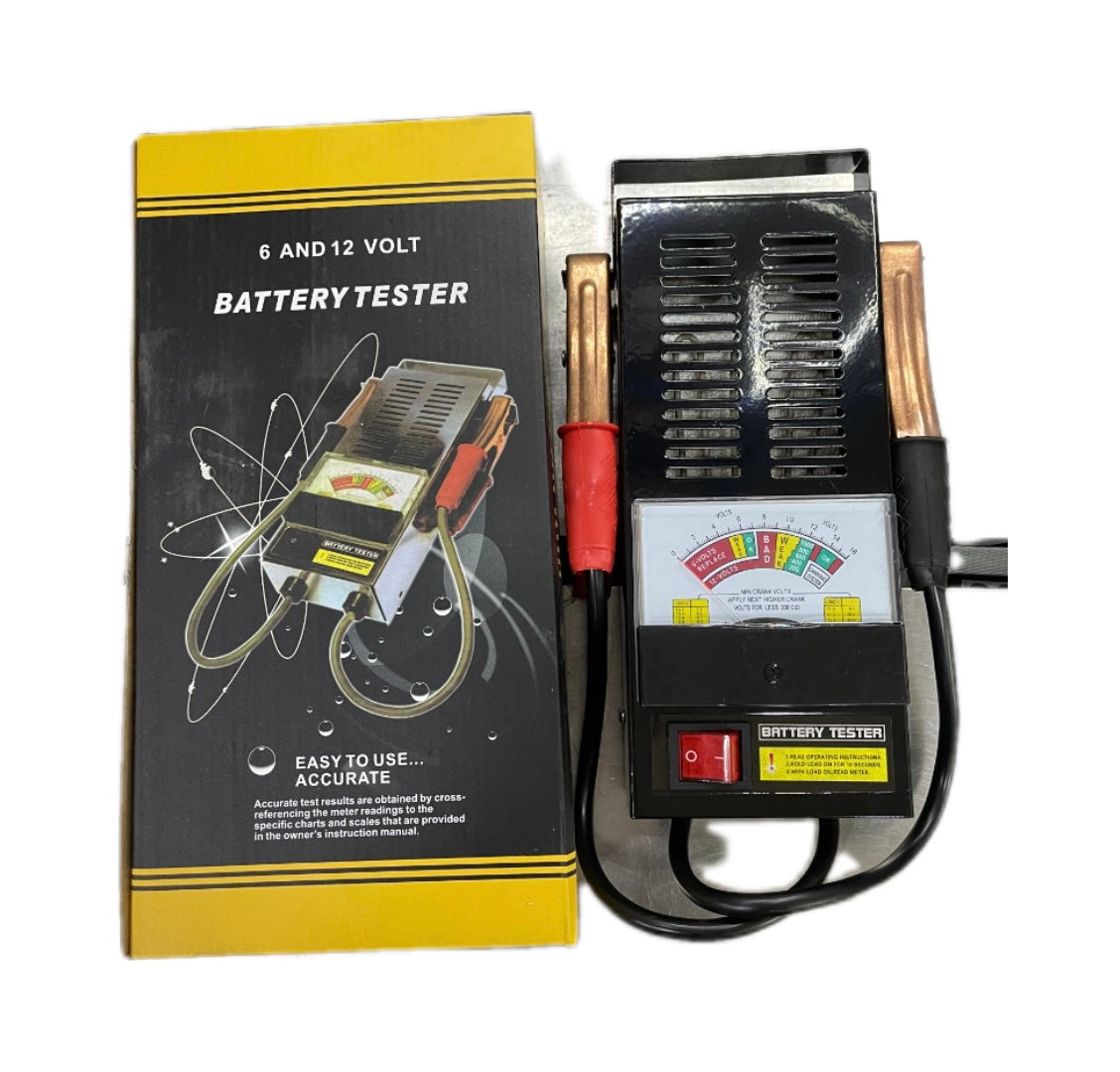 Analog 6V/12V battery tester with load gauge
