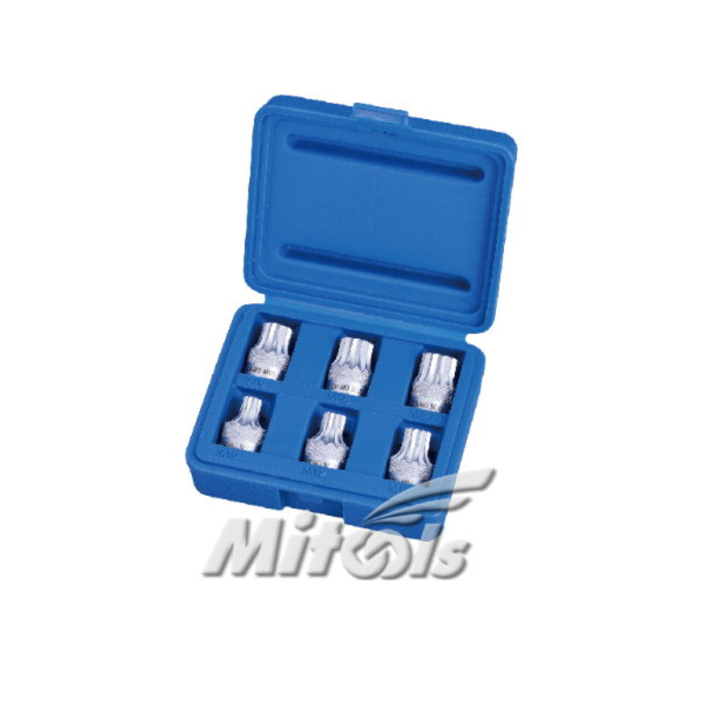 6-piece 1/2-inch spline bit socket set in blue case