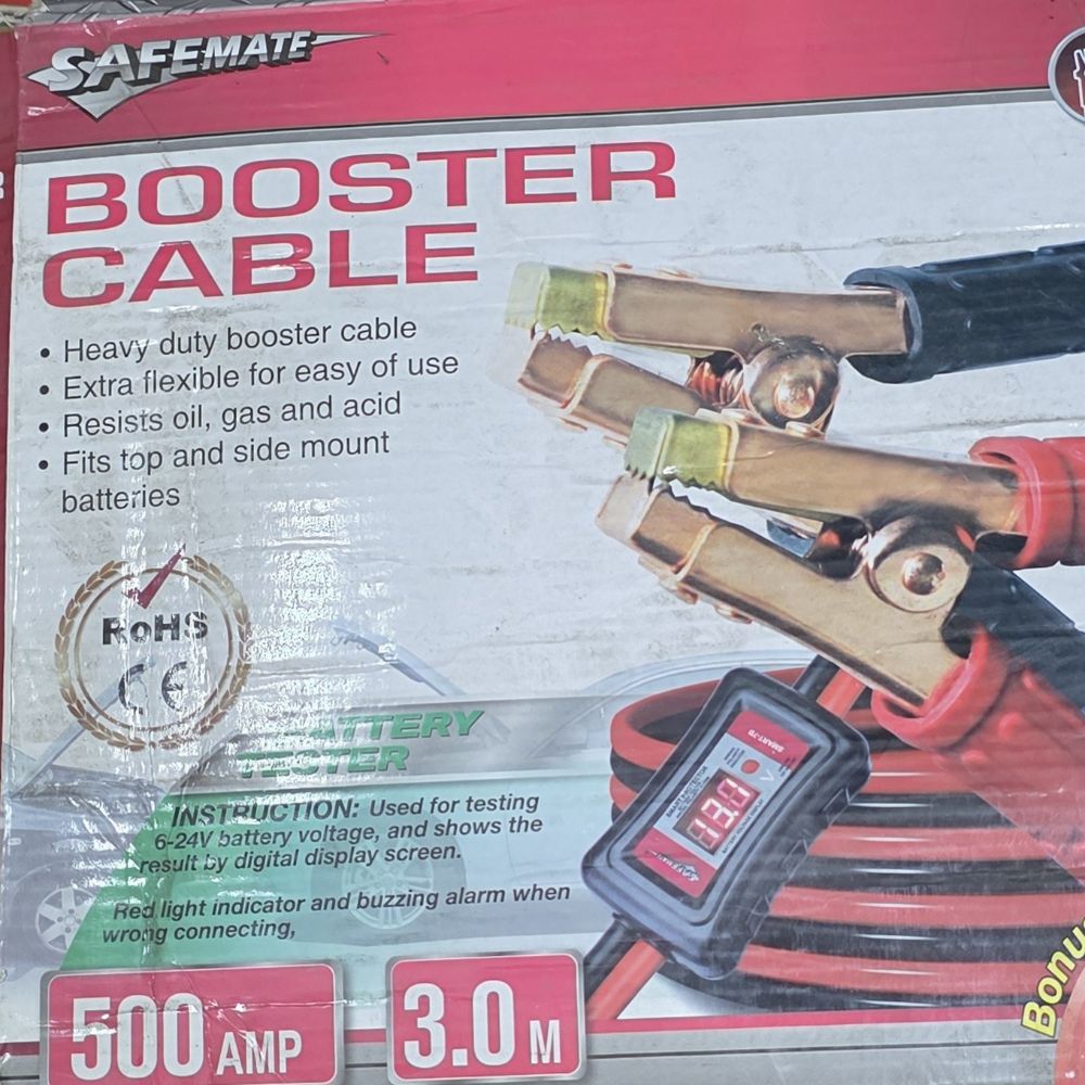 Jump start cable with LCD voltage meter and safety alert