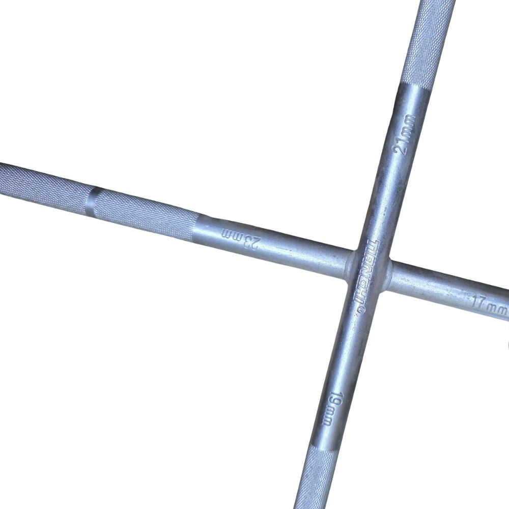 Grey cross spanner with knurled grip sections