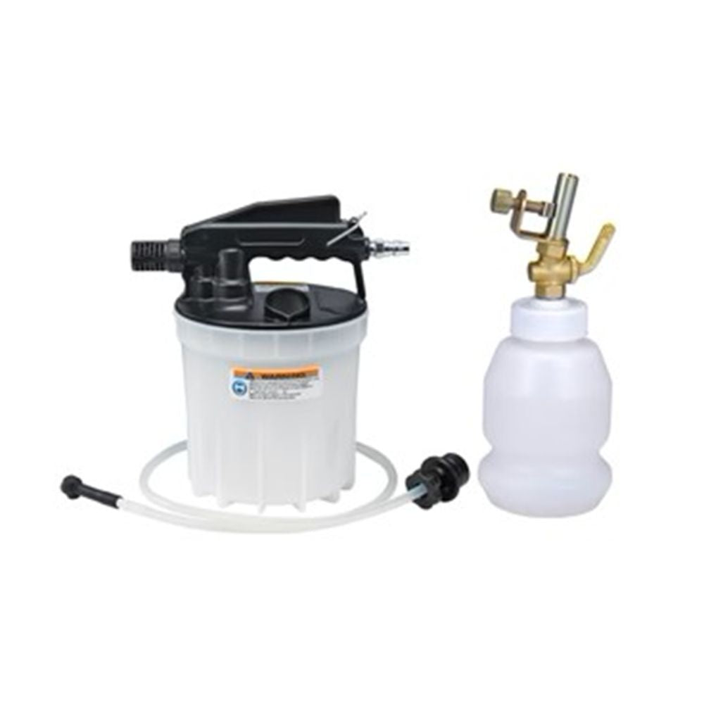 Two-bottle pneumatic brake bleeder set with safety cut-off