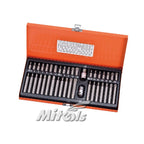 Open metal case of CSSC6042 Mitool 40PCS power bits showing rows of 30 mm hex, spline and Torx bits.
