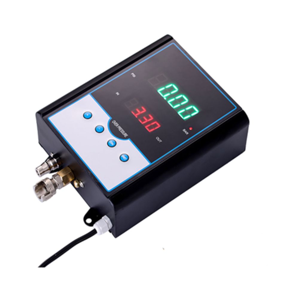 Closeup of DP-Q03 compact LED tire inflator with digital screen and control buttons