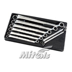 Mitool 8-piece double ring offset wrench set arranged in black storage tray
