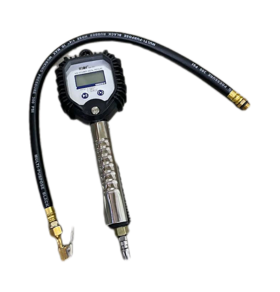 DTG01 BW-001 digital tire gauge with metal handle, LCD display and high-pressure hose