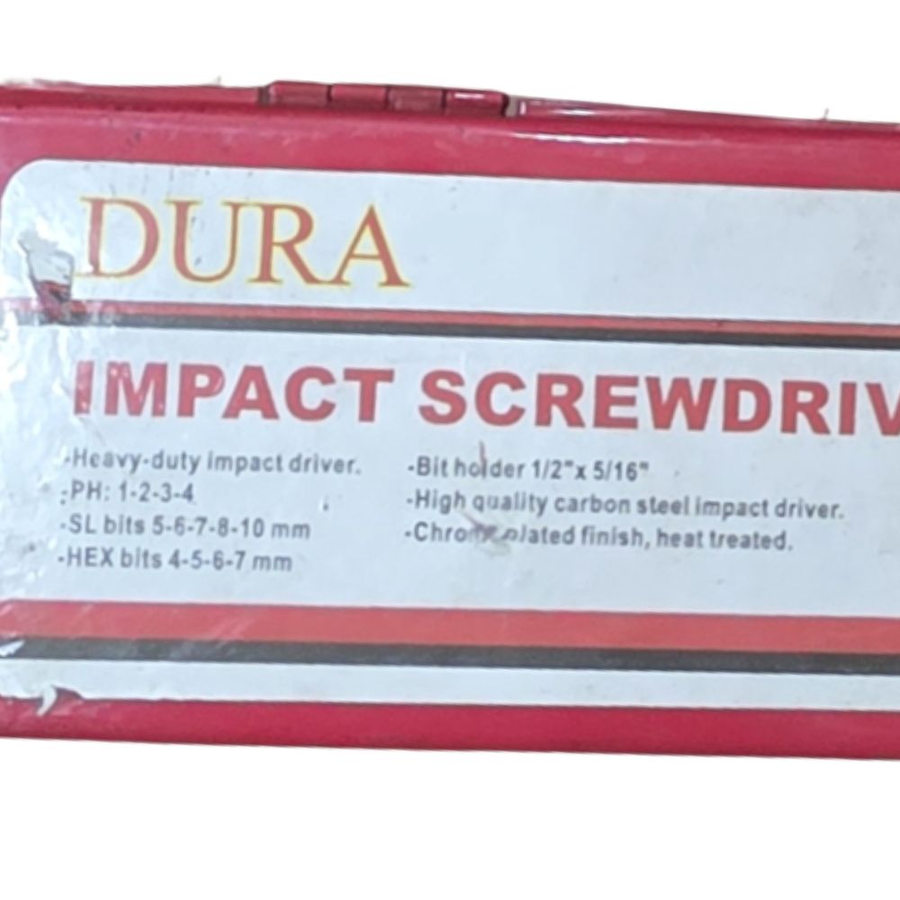 DURA impact driver specifications label with bit inclusions