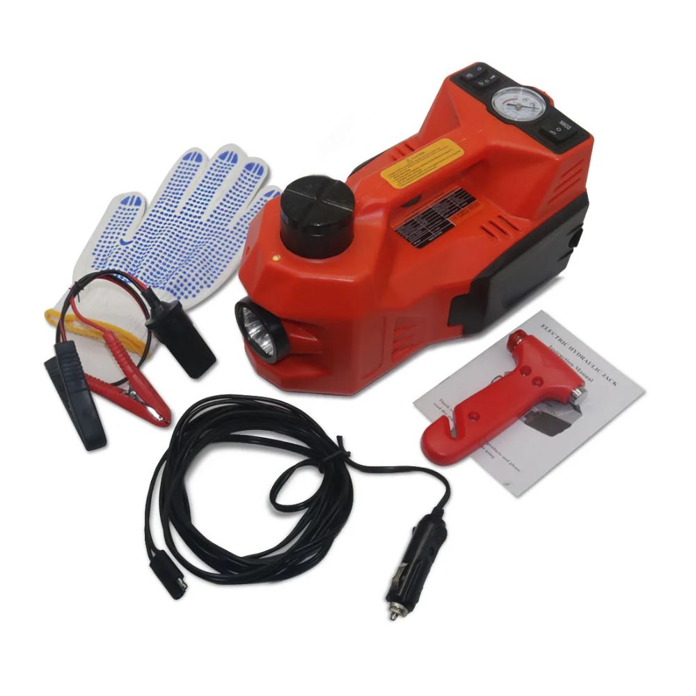 Electric car jack kit including clamps, cable and safety tools