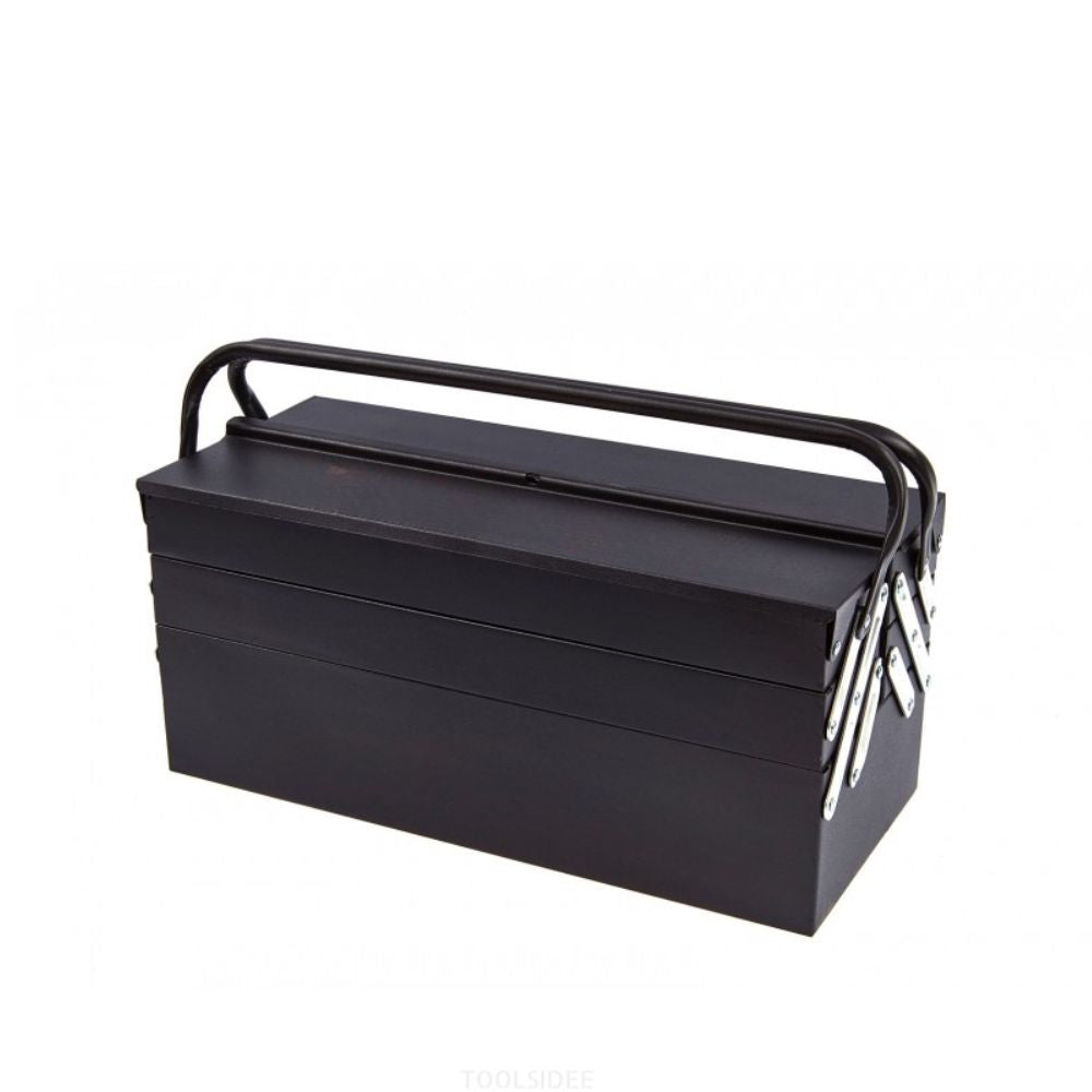 Closed metal tool box with dual handles for professional tool storage