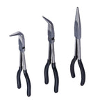 Extra long nose pliers in straight, 45°, and 90° models