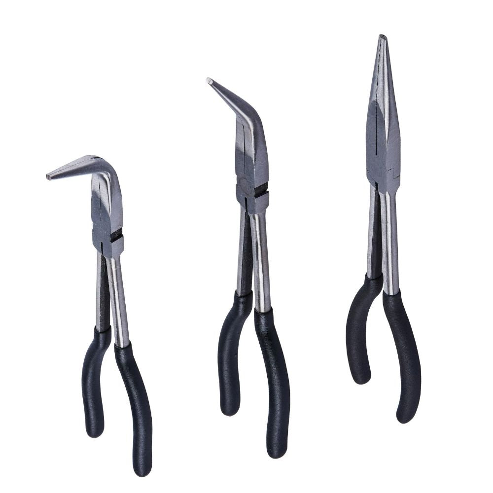 Extra long nose pliers in straight, 45°, and 90° models