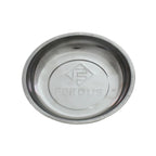 Stainless steel 6" round magnetic tray with FERDUS logo for holding screws and nuts.