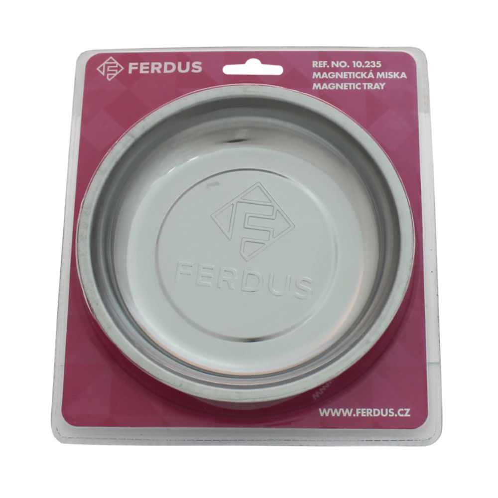 FERDUS round magnetic tray in retail blister packaging.