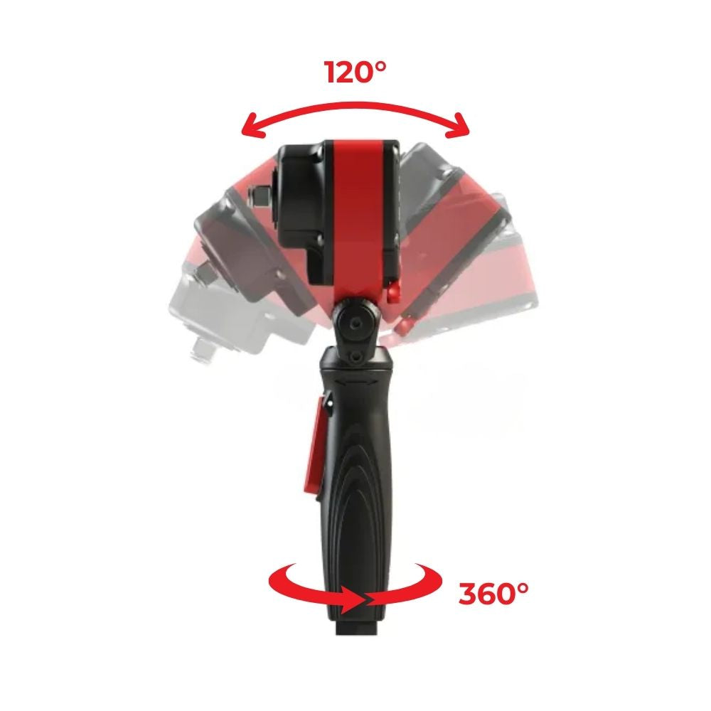 FIW 1/2 inch flexible angle impact wrench showing 120-degree head movement and 360-degree rotating handle