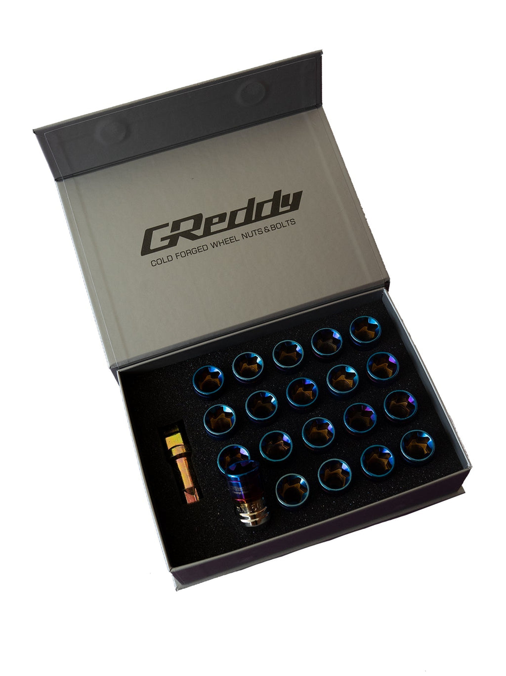 M40 racing wheel nuts set with socket in ti-blue