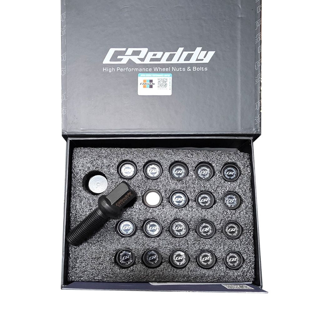 GReddy B03P M14x1.5 matte black nuts with black caps