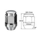 HN01 chrome wheel nut with size dimensions diagram