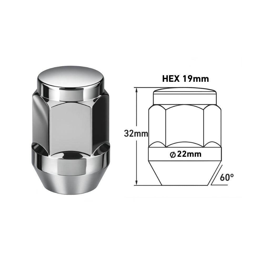 Technical dimensions of HN04 chrome wheel nut