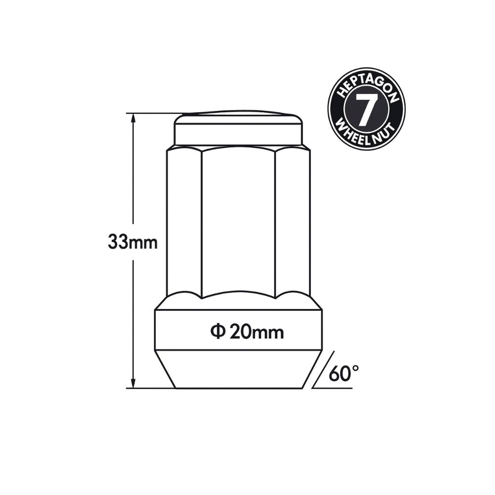 HN15 heptagon nut size and dimensions diagram