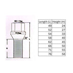 JN801 wheel bolt technical dimensions chart