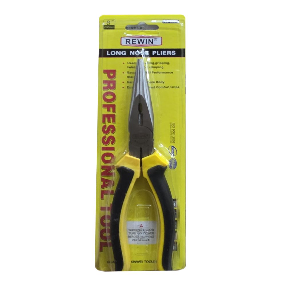 REWIN 8" Long nose pliers in retail packaging