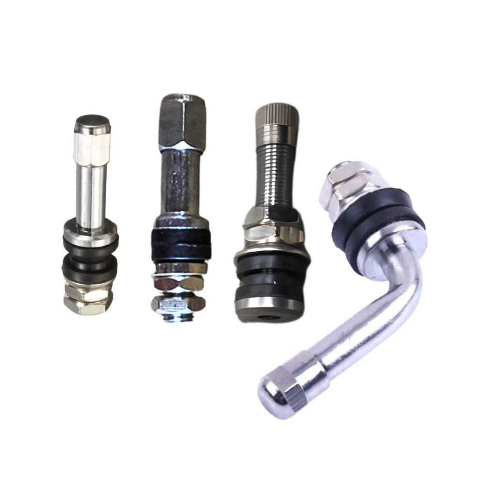 Assorted metal tyre valves in various shapes and lengths