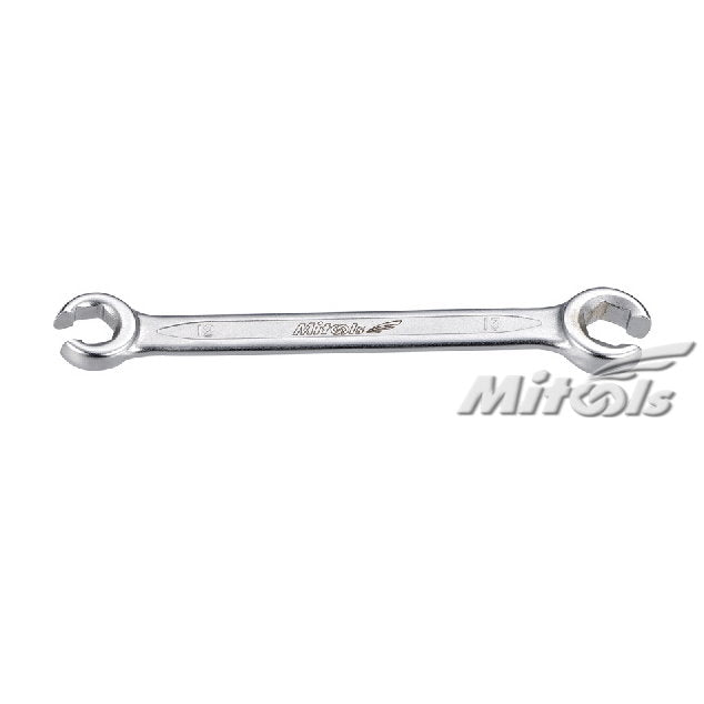 Mitools flare nut wrench with dual-size open ends