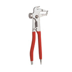 Chrome-plated wheel balancing plier with red handles

