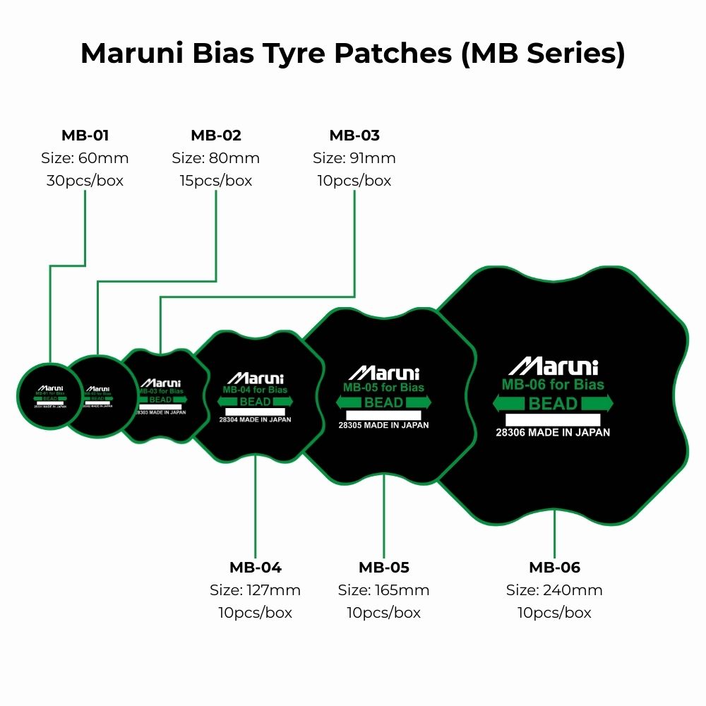 Maruni bias tyre patches sizes (MB Series)