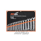 Set of 14 European type combination wrenches in a Mitools packaging on a white background