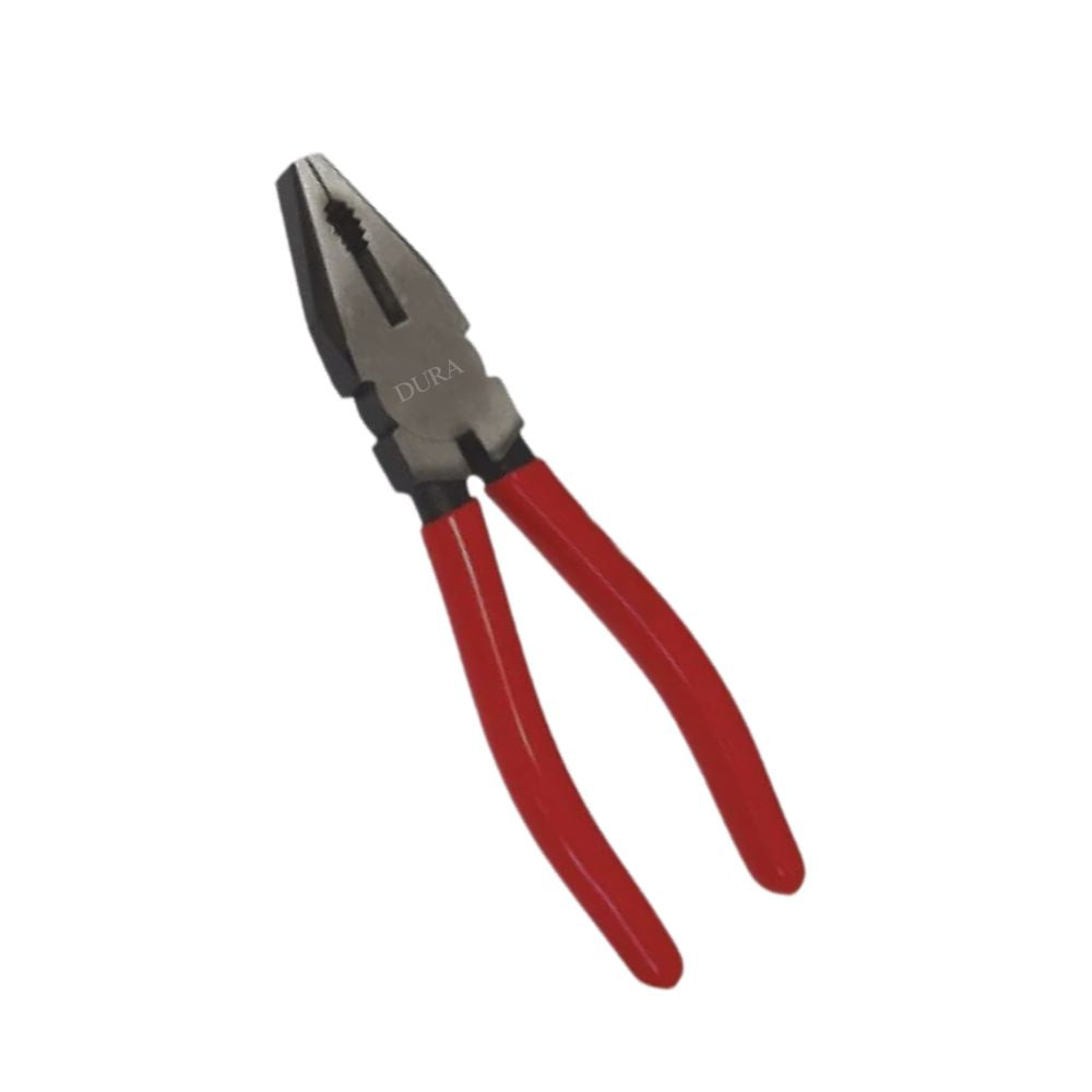 DURA red-handled combination pliers held in hand for workshop use.