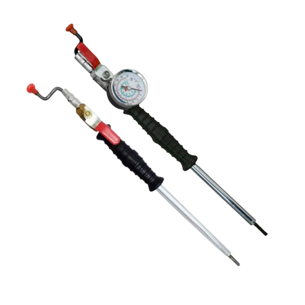 TIGF Fast Air Chuck tools showing meter and no-meter variants with long steel barrel and bent-head chuck