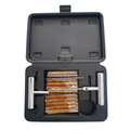 Tyre puncture repair tools and plug strips arranged inside protective case
