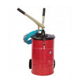 Manual oil pump lubricator with hose and wheeled drum
