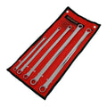 Extra long double ring spanner set with metric sizes in roll-up pouch
