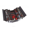 Fold-out metal toolbox containing 88 automotive and workshop tools
