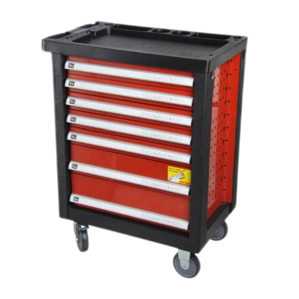 Heavy-duty empty tool trolley with smooth drawers and caster wheels
