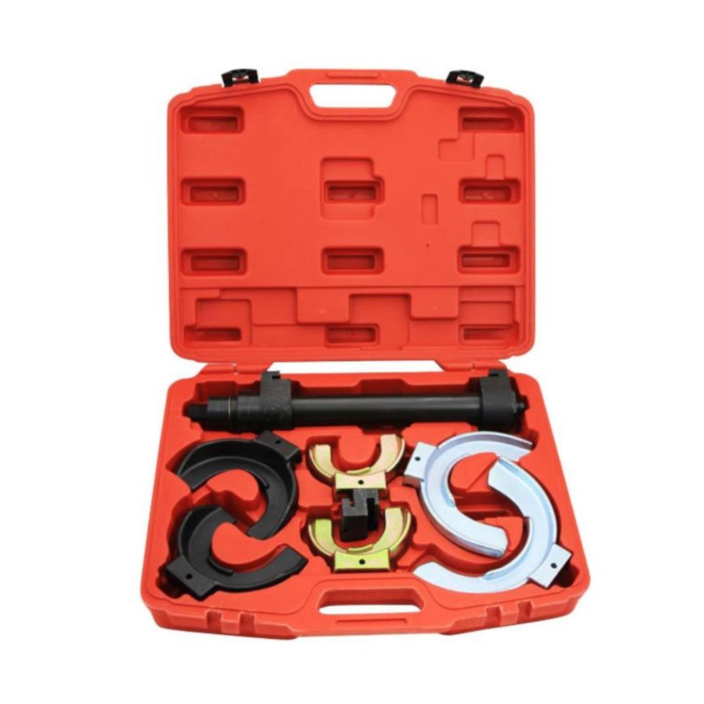 WT04027 8PCS coil spring compressor set displayed in red carry case with interchangeable yokes
