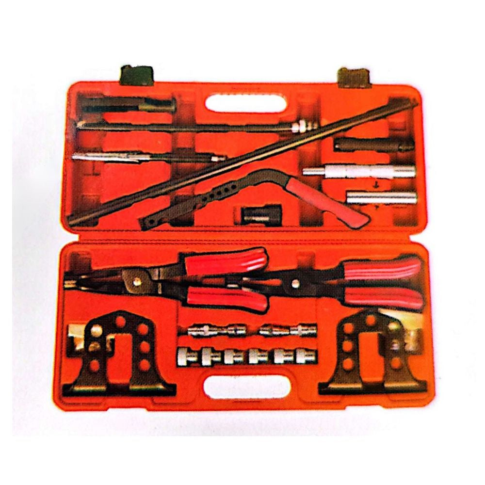 Complete valve spring remover and installer tool set with levers and adaptors