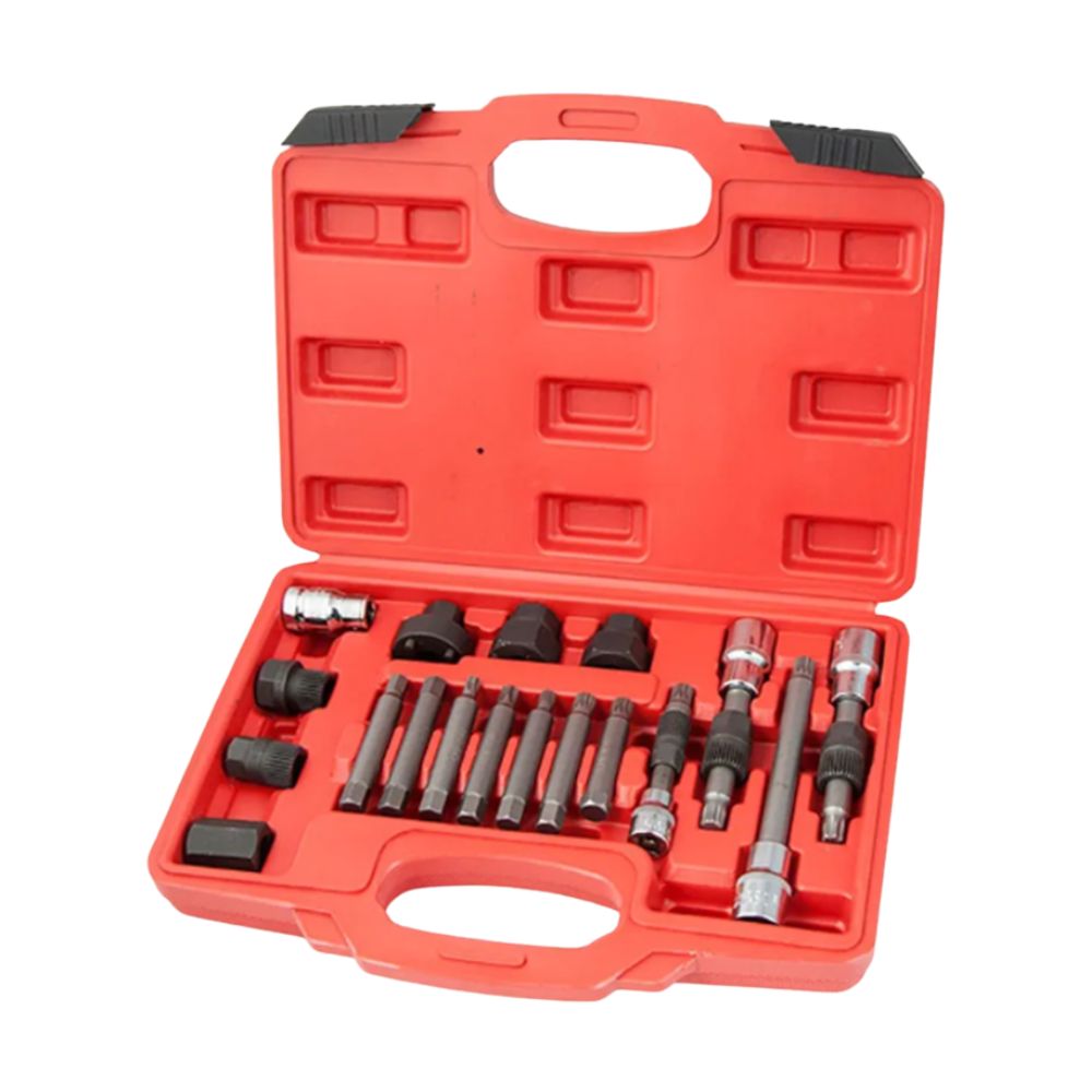Professional alternator pulley socket and bit set with case
