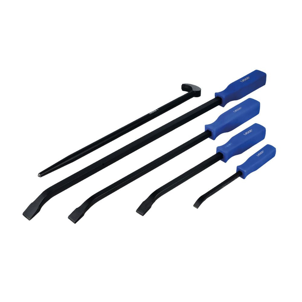 5-piece pry bar set with blue handles and heavy-duty steel shafts