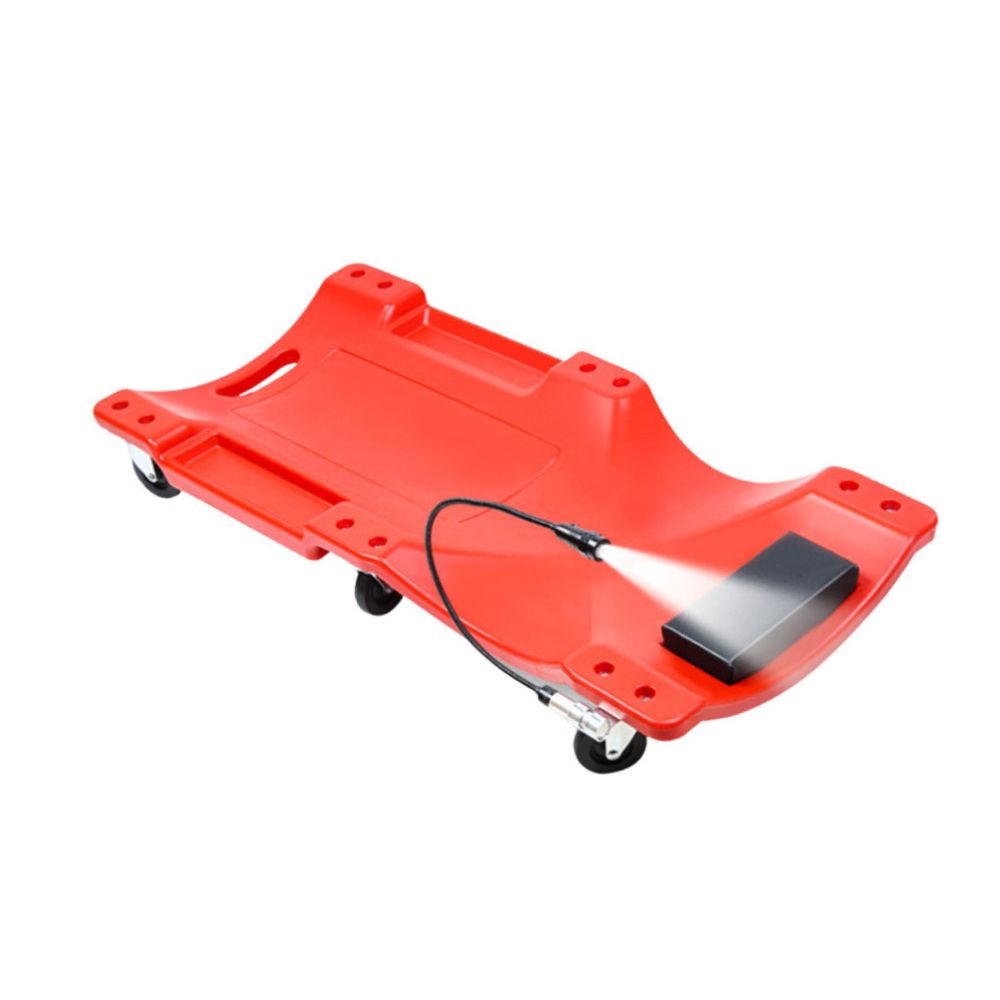 Red mechanic creeper with swivel casters and contoured design
