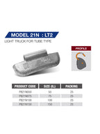 Light truck wheel weight size chart showing 50g to 150g options