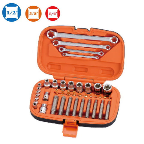 3/8S23PCS: 1/4"&3/8"&1/2"DR 41pcs E Socket Wrench Set